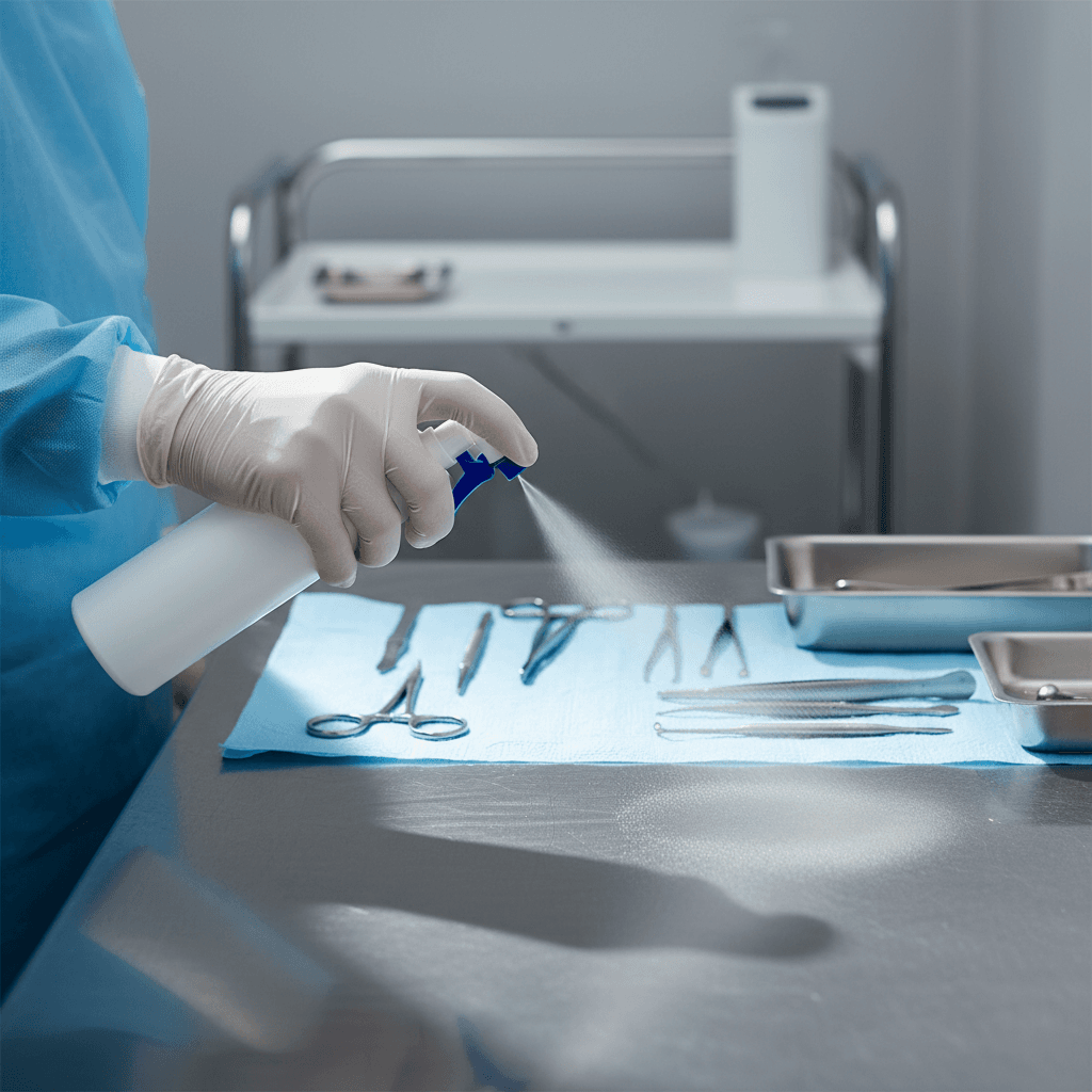 Medical-grade disinfection being applied to office surfaces