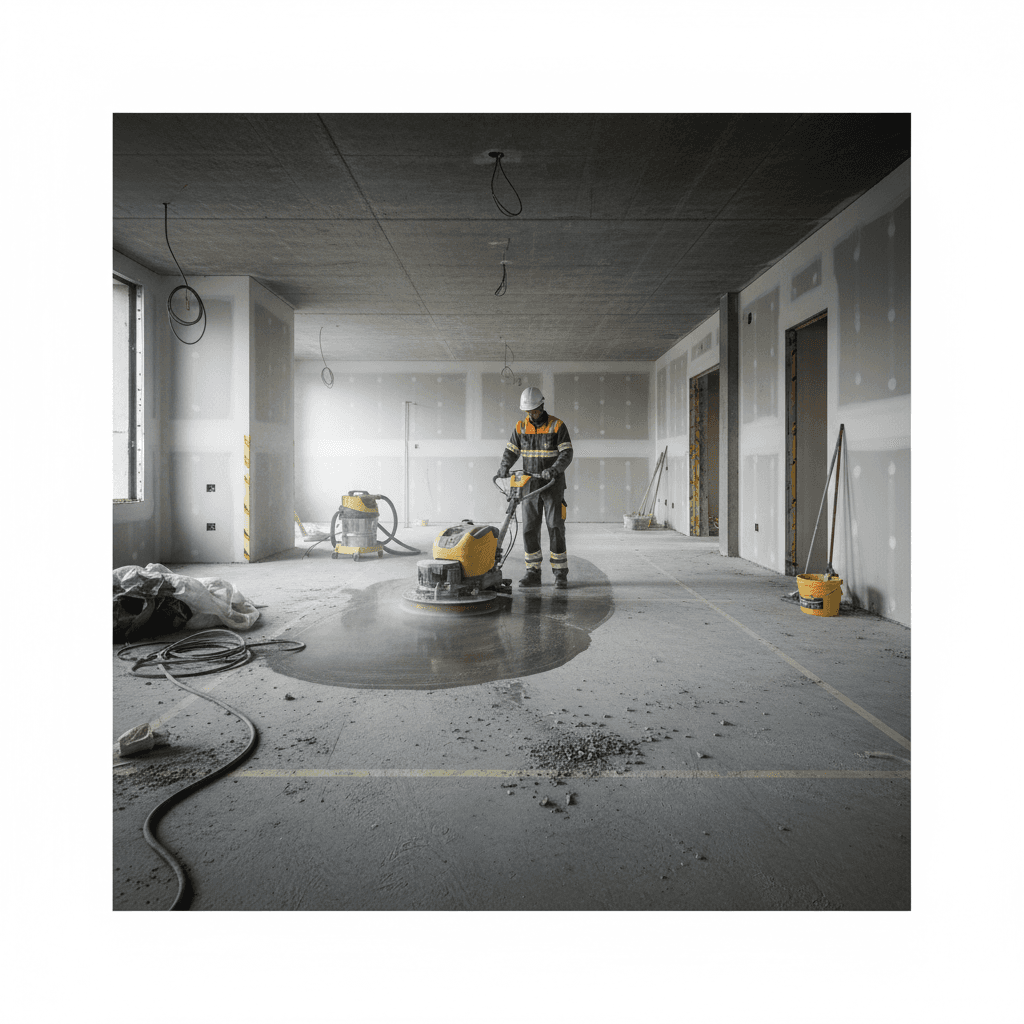 Post-construction cleaning in progress at a new development site