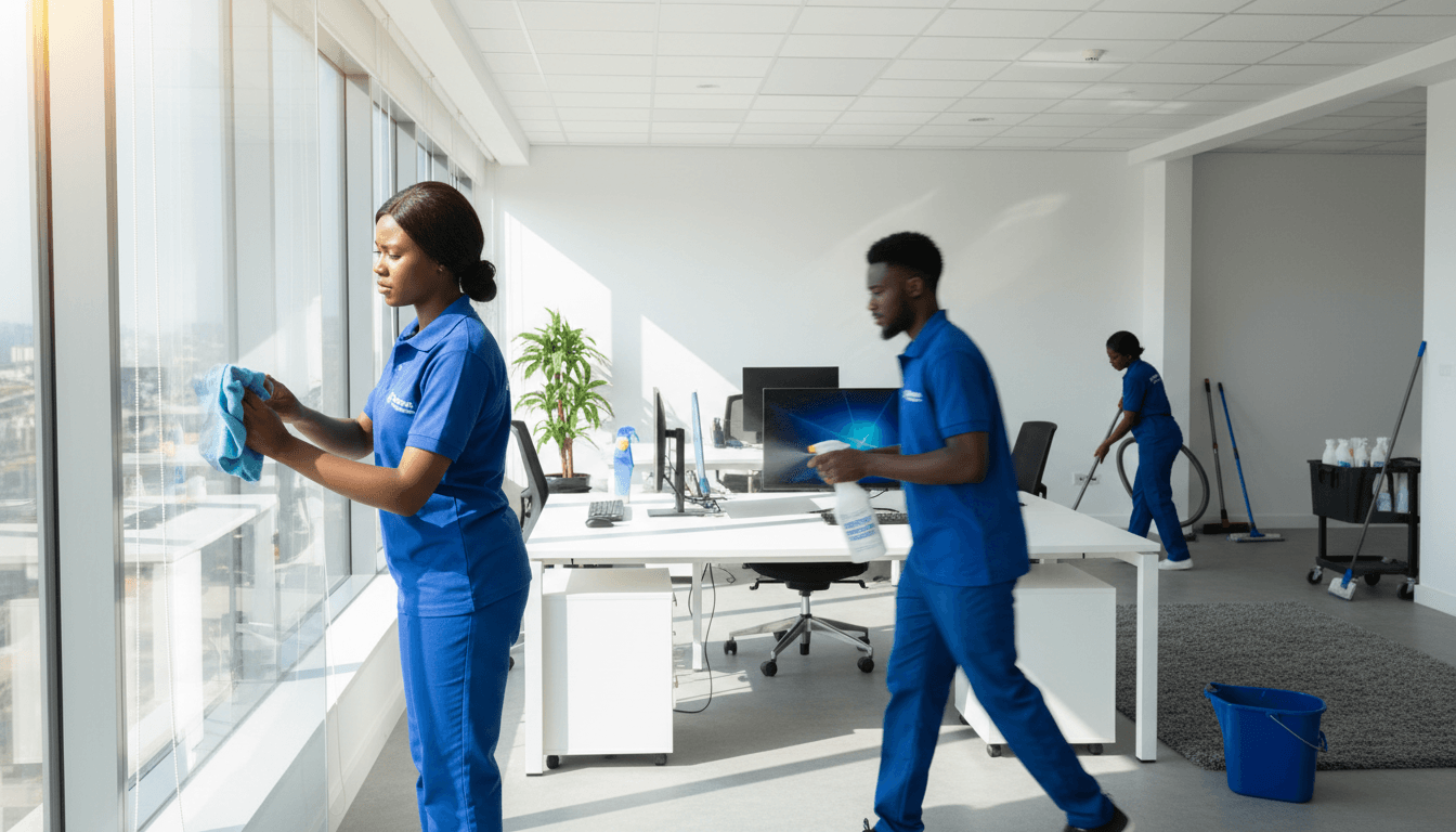 SparkleClean team performing professional office cleaning and sanitization