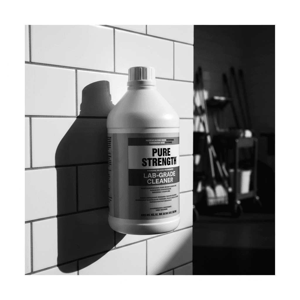 SparkleClean Bleach bottle on clinical white surface