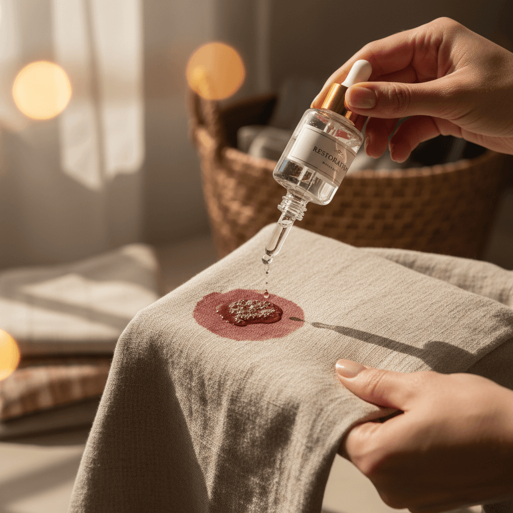 Stain removal treatment applied to light fabric