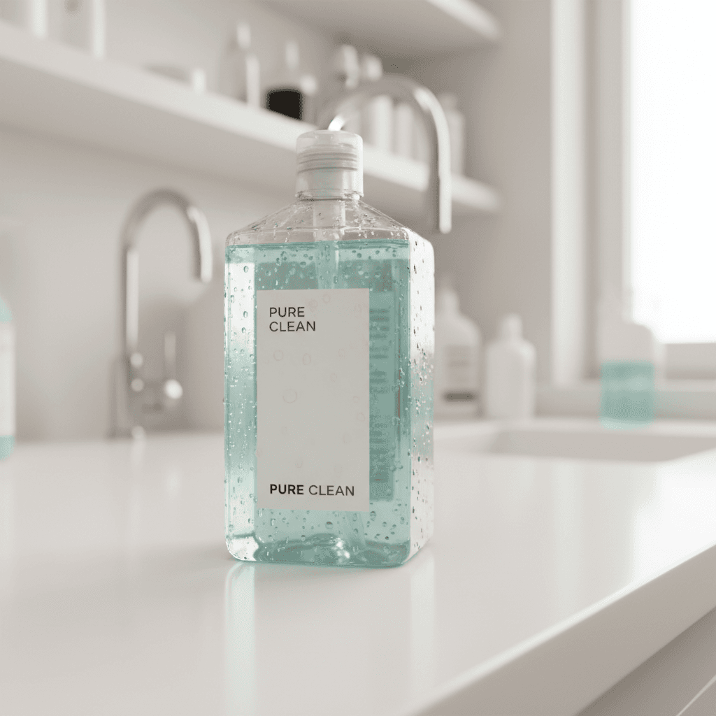 SparkleClean Liquid Soap bottle with water droplets