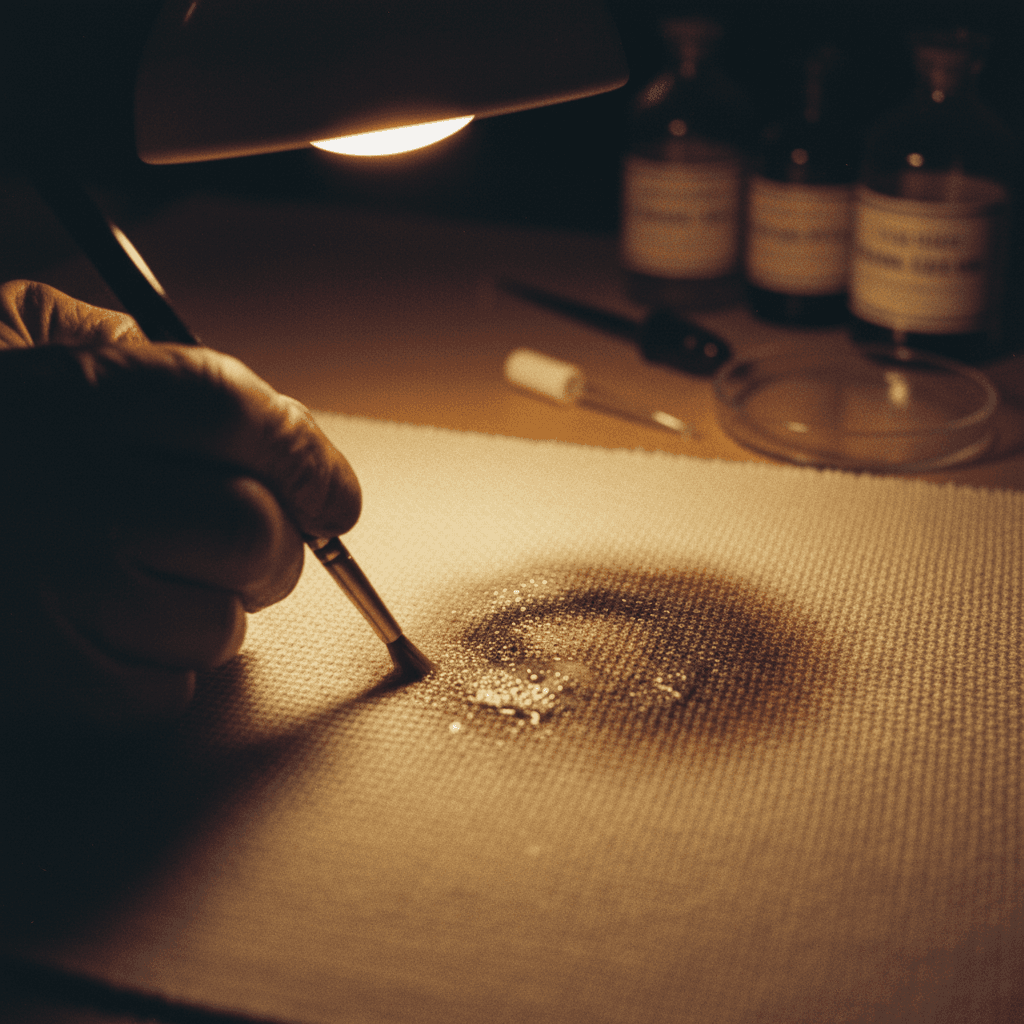 Close-up of specialized stain removal treatment on premium fabric